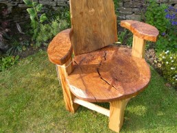 Detail of oak garden throne with burr seat  (available to buy)